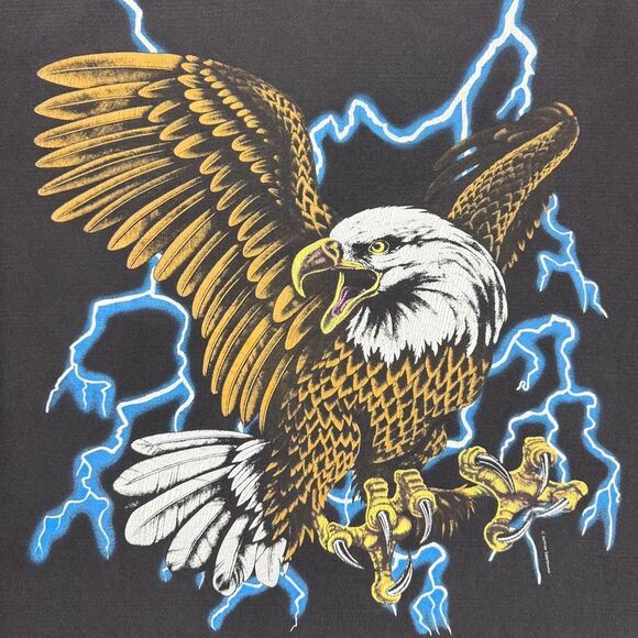 USA Thunder Lightning Bald Eagle Faded Modern Reprint Travis Scott Style - M/L - Picture 3 of 7